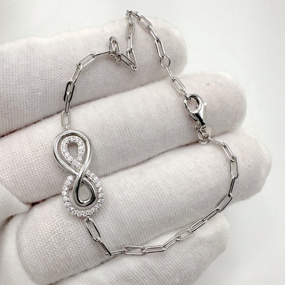 7” .925 Sterling Silver Infinity Style Cz Bracelet